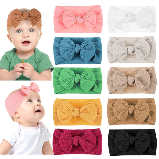 10 Pack Baby Nylon Headbands Baby Girls Bow Headbands Handmade Headband with Bows Soft Elastic Hairbands for Baby Newborn Toddlers Girls