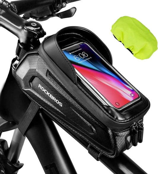 ROCKBROS Bike Bag Phone Mount Bag Bicycle Accessories Pouch EVA Waterproof Bike Phone Holder Top Tube Front Frame Bag Handlebar Bags Compatible Phones Under 6.8”